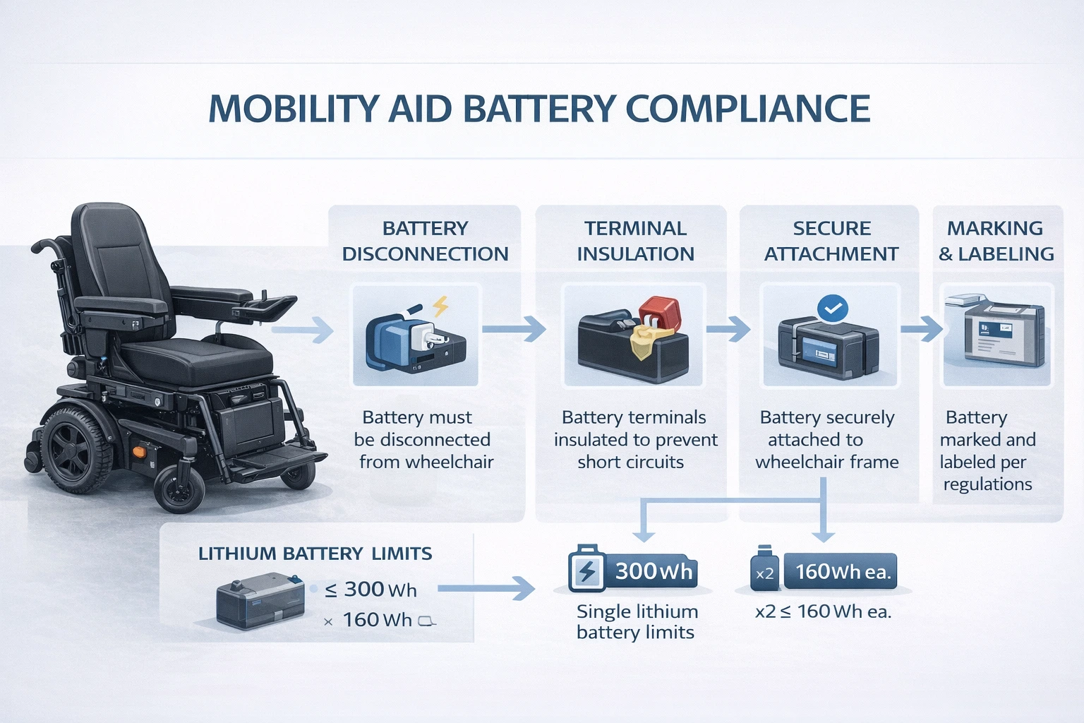 Infographic showing battery compliance for mobility aids